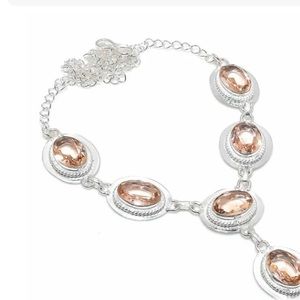 NECKLACE MORGANITE PEACH GEMSTONE 18” .925 STERLING SILVER